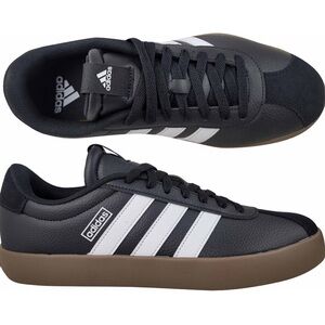 Kids Adidas court 3.0 Black and White Sneakers with Brown Sole